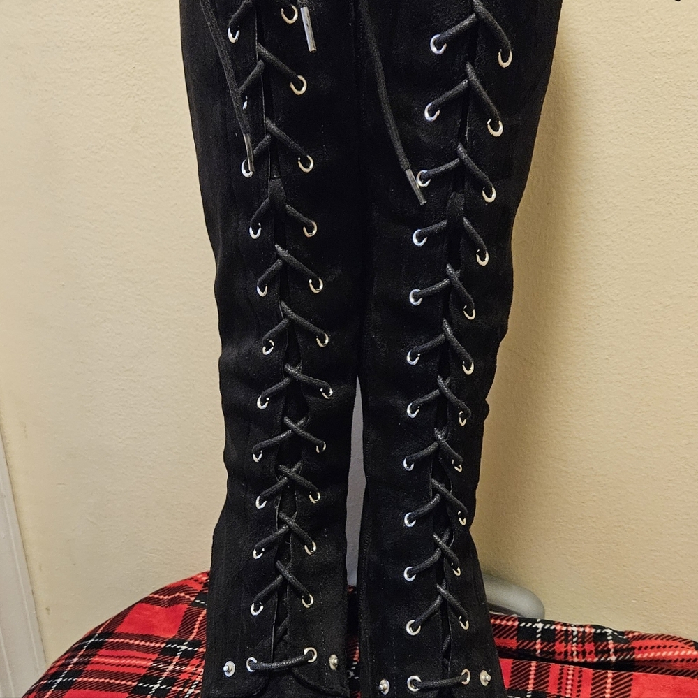 Charlotte Russe Black Faux Suede Platform Knee High Boot Sz 10 preowned